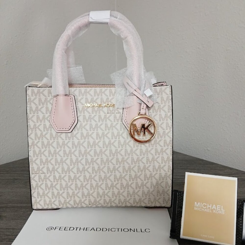 Michael Kors Mercer Medium Logo and Leather Accordion Crossbody Bag